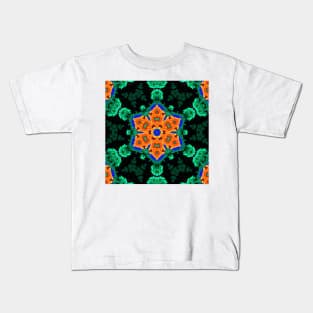 Psychedelic Hippie Flower Orange and Teal Kids T-Shirt